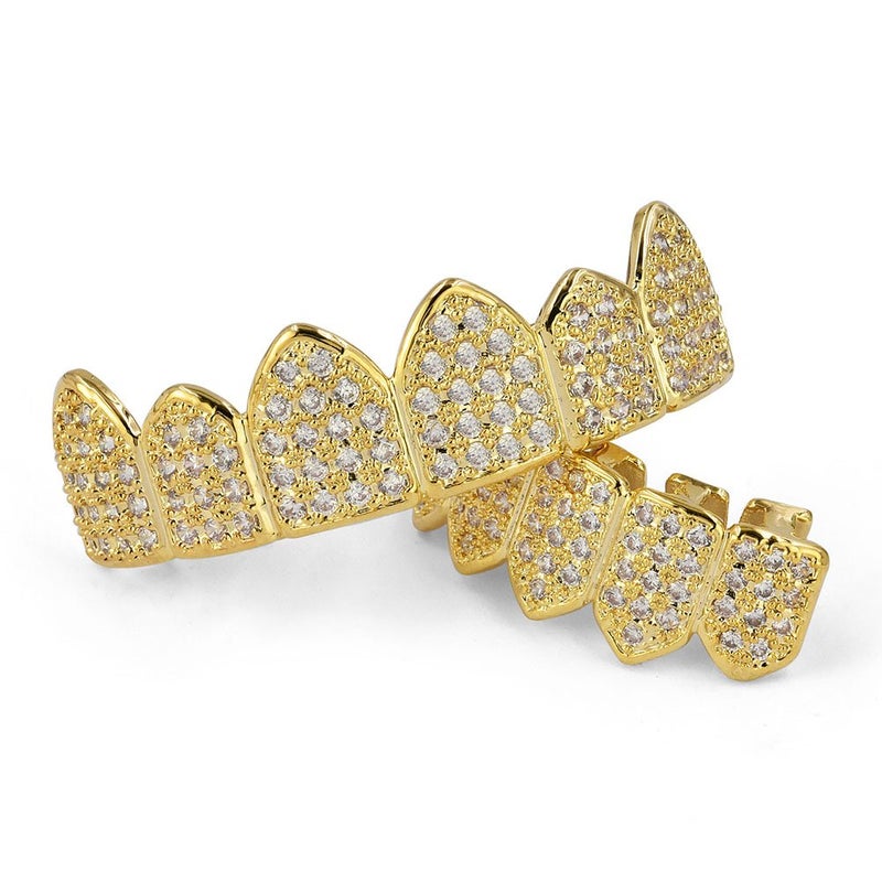 JINAO Grillz Diamond Grills for Your Teeth for Men Women 18K Gold Plated Iced Out Macro Pave Cubic Zirconia Mouth Grill with Extra Molding Bars Included(Gold Set) - Image 2